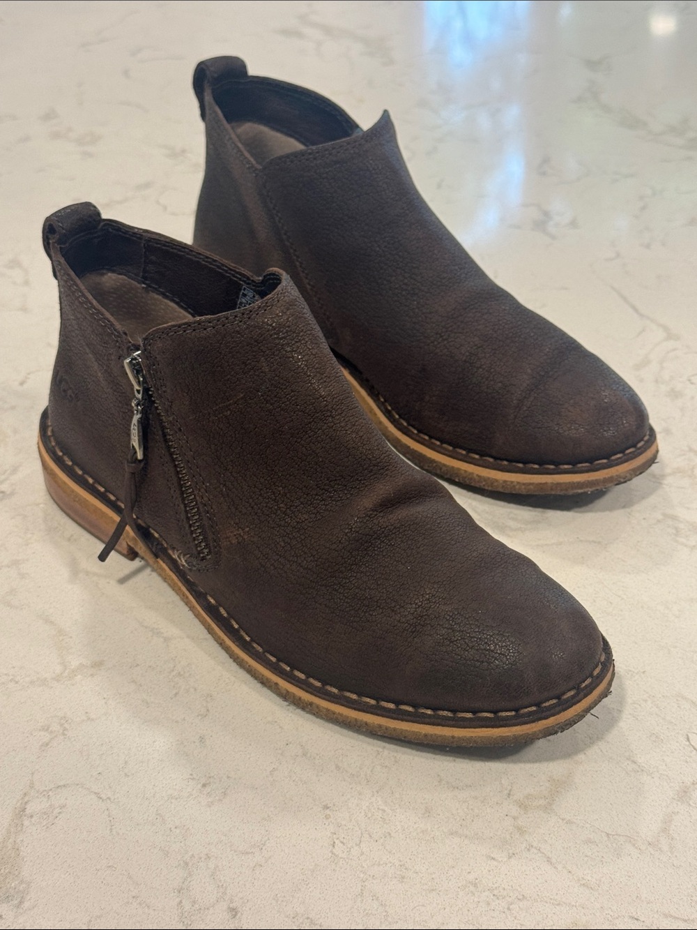 UGG Clementine Side Zip Brown Leather Ankle Chukka Boots - 8